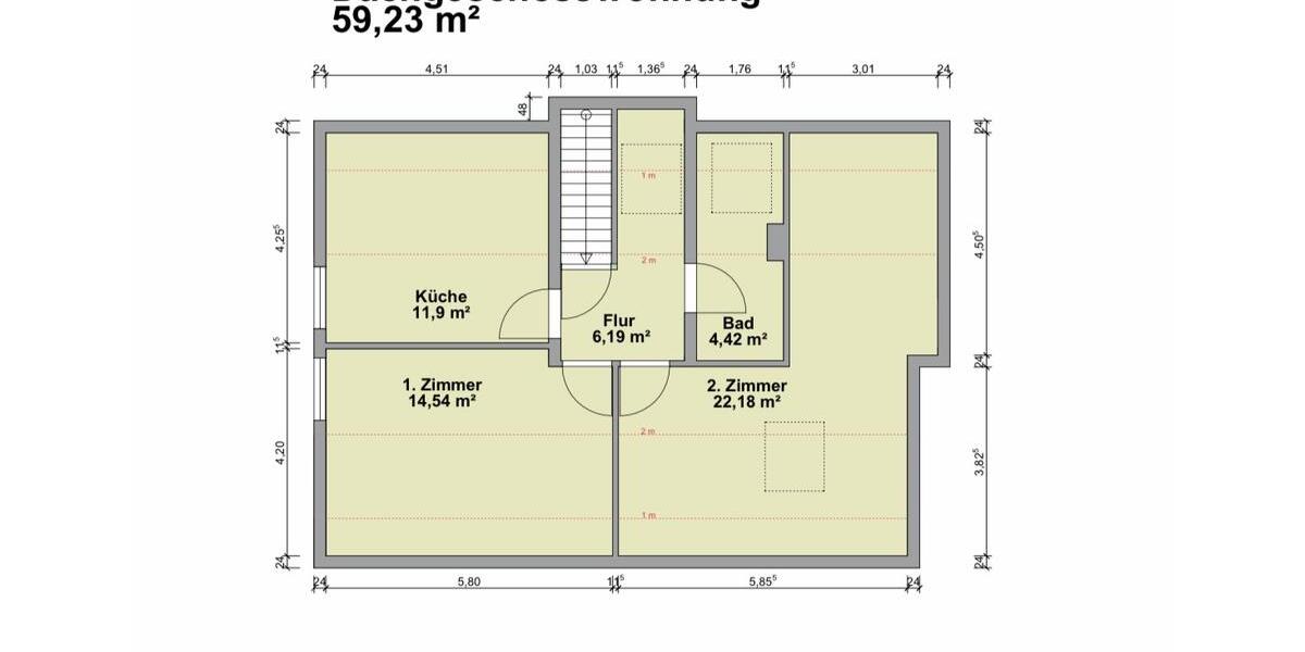 Dachgeschoßwohnung Neunkirchen - 2 Zimmer, 59 m&sup2;, 580&euro; | Angebot:26001670
