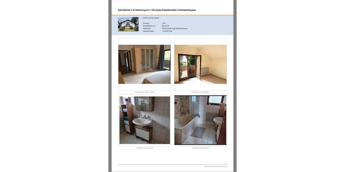 Etagenwohnung Lohmar - 2 Zimmer, 84 m&sup2;, 924&euro; | Angebot:25918398