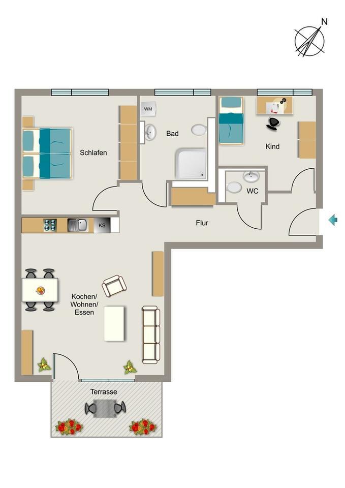 Hier ist Platz zum Wohnen zimmer