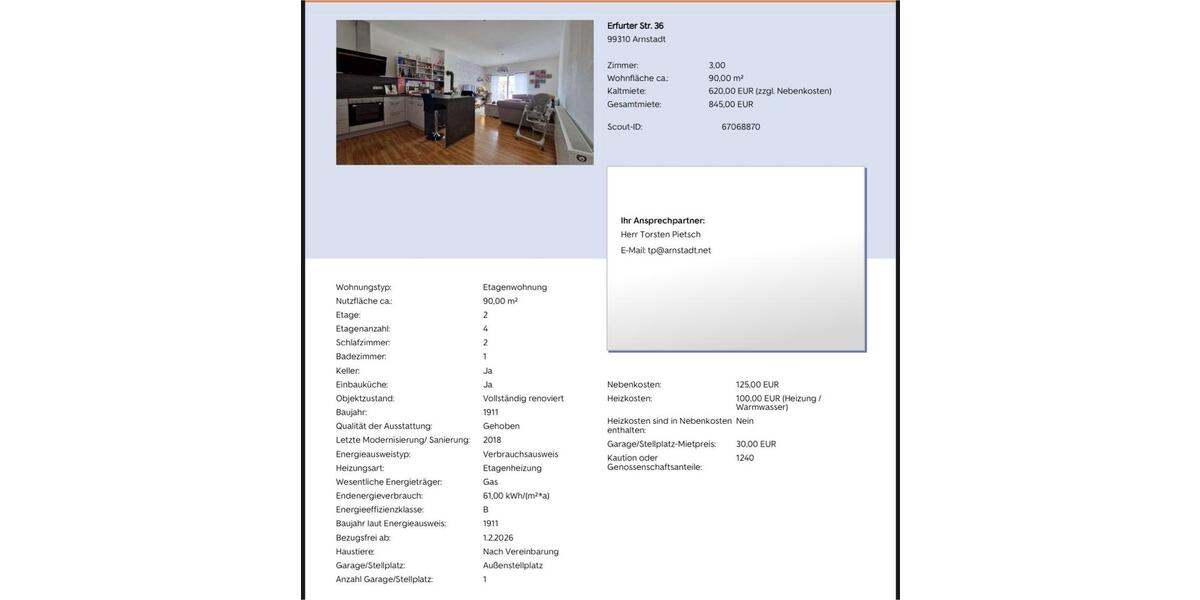 Etagenwohnung Arnstadt - 3 Zimmer, 90 m&sup2;, 620&euro; | Angebot:23422849