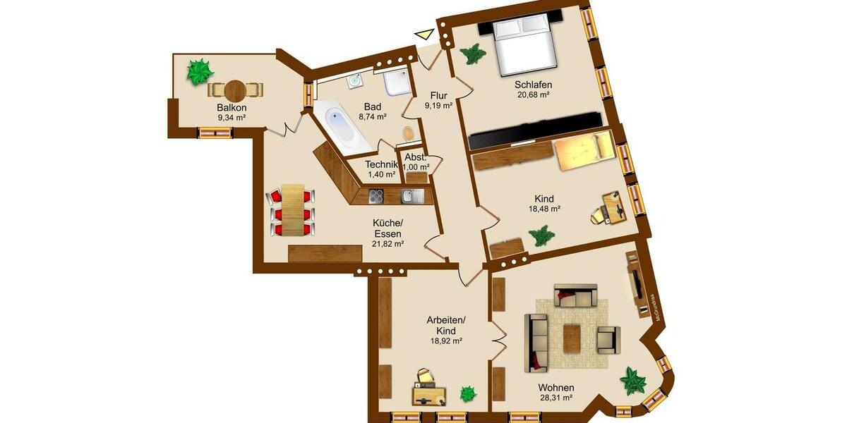 Dachgeschoßwohnung Magdeburg - 4 Zimmer, 134 m&sup2;, 1.229&euro; | Angebot:24769918