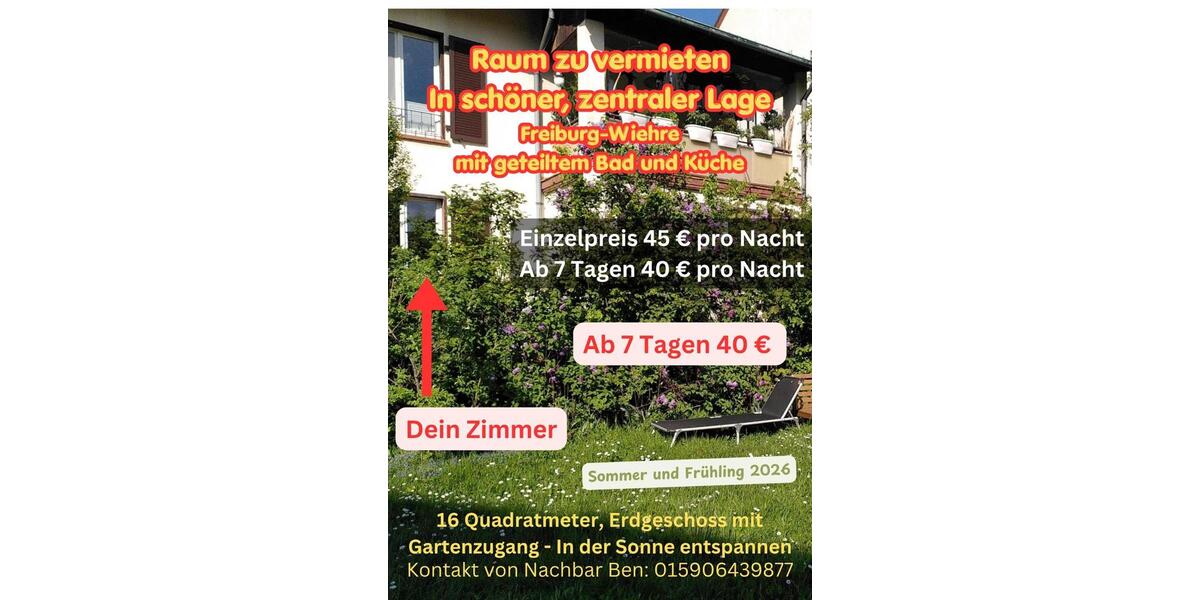 Wohnen auf Zeit Freiburg im Breisgau Günterstal - 1 Zimmer, 16 m&sup2;, 45&euro; | Angebot:26287083
