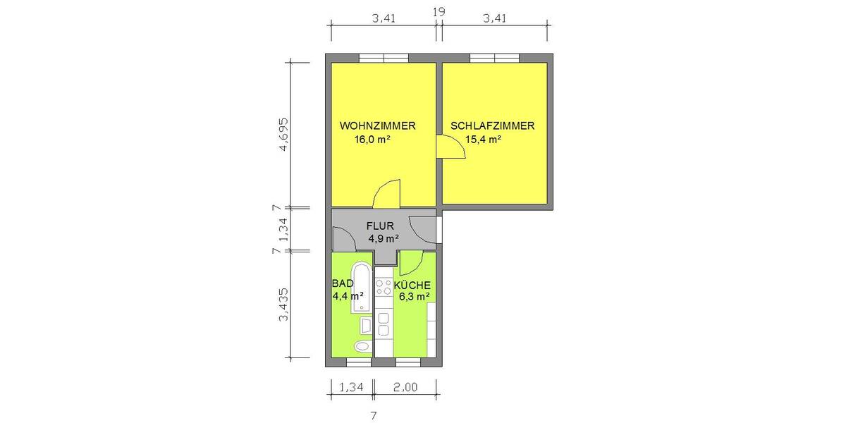 Etagenwohnung Eisenach Stregda - 2 Zimmer, 46 m&sup2;, 299&euro; | Angebot:26844109