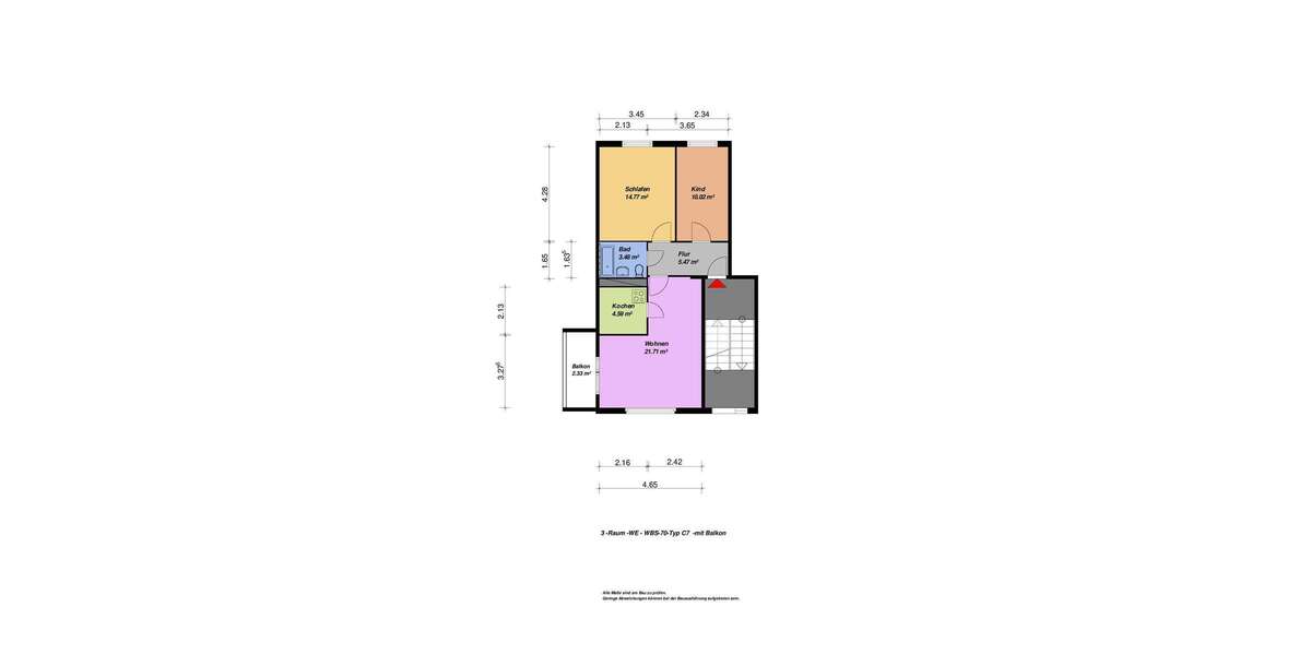 Etagenwohnung Neubrandenburg Reitbahnviertel - 3 Zimmer, 62 m&sup2;, 332&euro; | Angebot:26915459