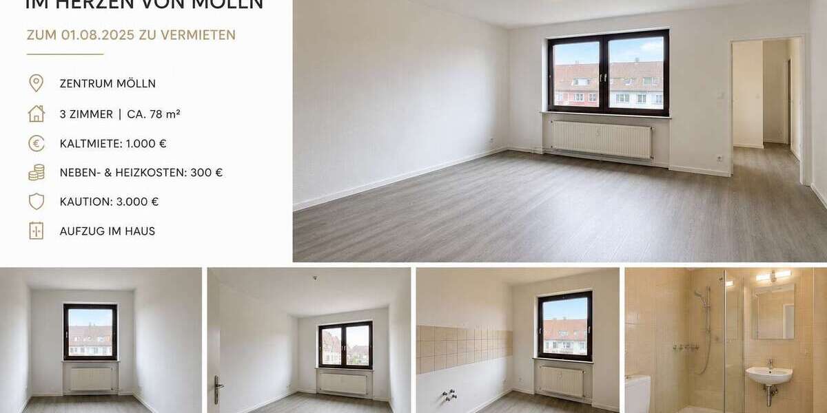 Etagenwohnung Mölln - 3 Zimmer, 85 m&sup2;, 1.000&euro; | Angebot:27068648