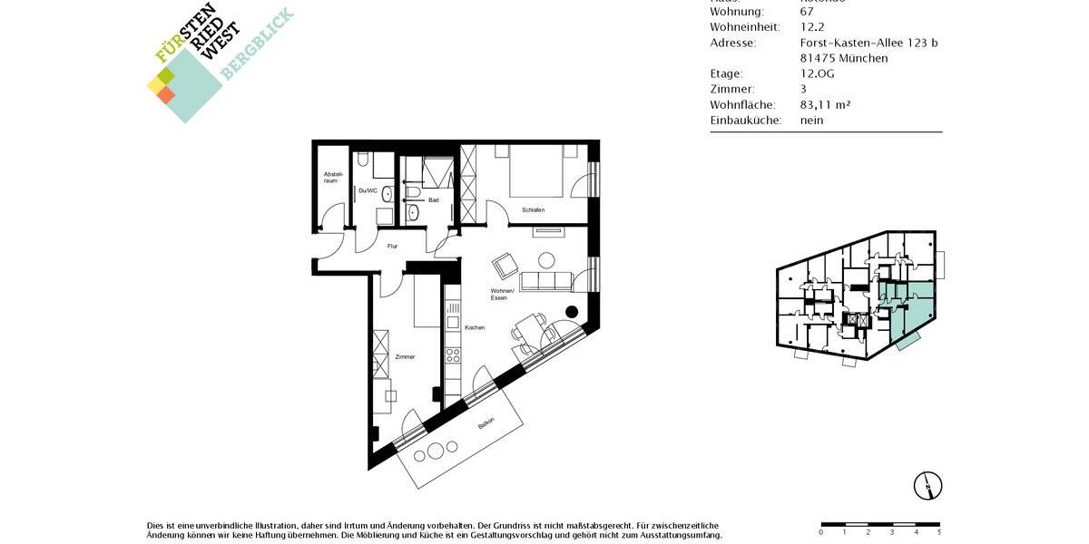 Etagenwohnung München Thalkirchen-Obersendling-Forstenried-Fürstenried-S - 3 Zimmer, 83 m&sup2;, 2.185&euro; | Angebot:26662093