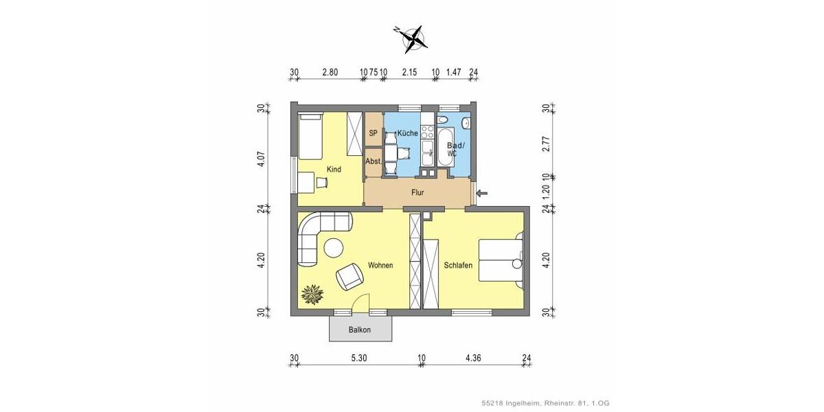 Etagenwohnung Ingelheim am Rhein - 3 Zimmer, 68 m&sup2;, 733&euro; | Angebot:26234008