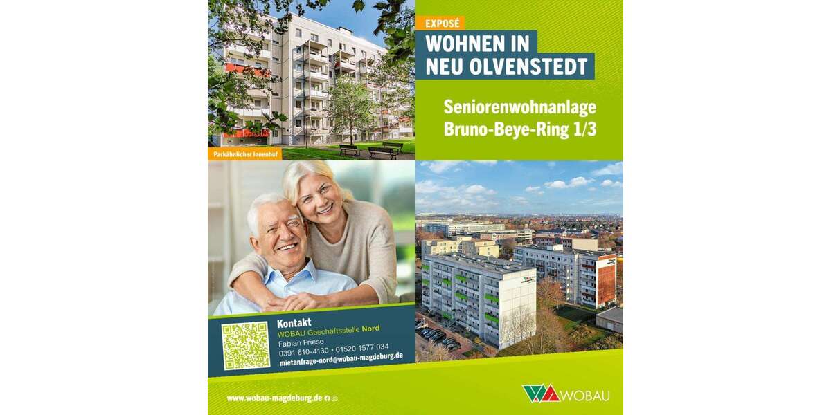 Etagenwohnung Magdeburg Neu Olvenstedt - 1 Zimmer, 36 m&sup2;, 216&euro; | Angebot:26391111