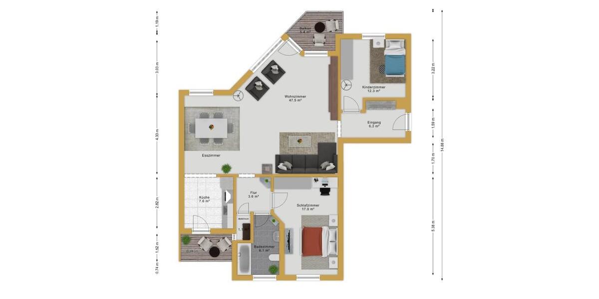 Wohnung mit 3 Zimmern - 2 Balkonen - 1 Carport 3 zimmer