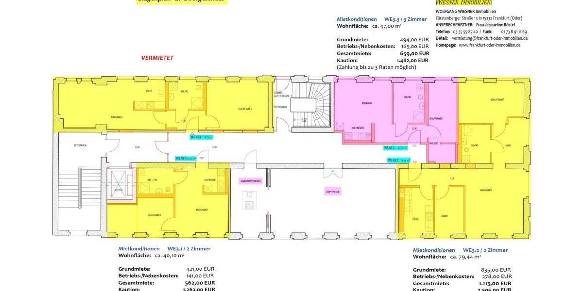Etagenwohnung Frankfurt (Oder) Frankfurt - 2 Zimmer, 40 m&sup2;, 421&euro; | Angebot:25909338