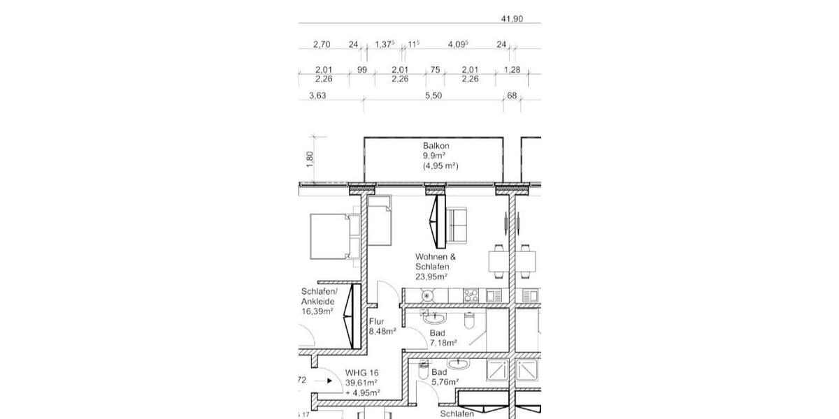 Etagenwohnung Osnabrück Hellern - 1 Zimmer, 45 m&sup2;, 730&euro; | Angebot:26533731