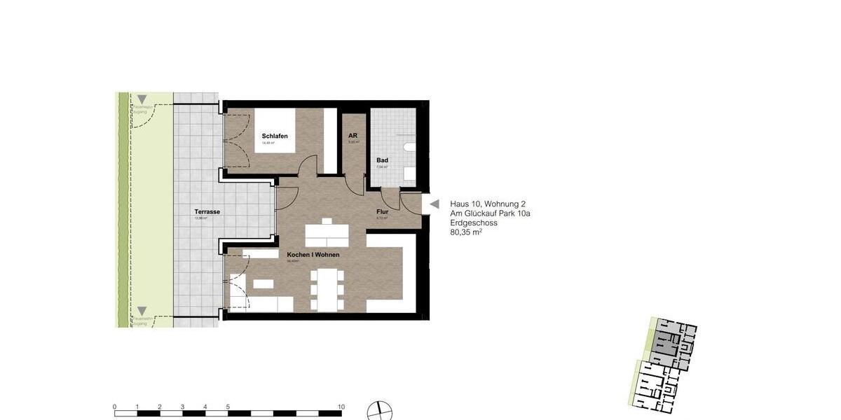Erdgeschoßwohnung Gelsenkirchen Gelsenkirchen-Nord - 2 Zimmer, 80 m&sup2;, 870&euro; | Angebot:25852205