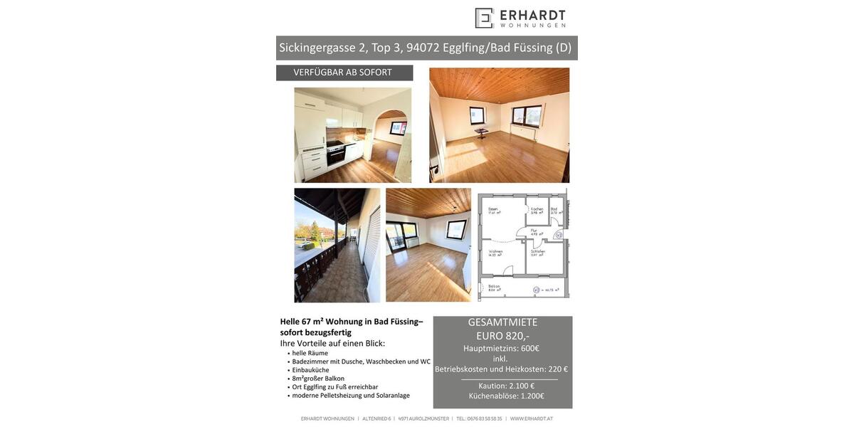 Helle 67 m² Wohnung in Bad Füssing 3 zimmer