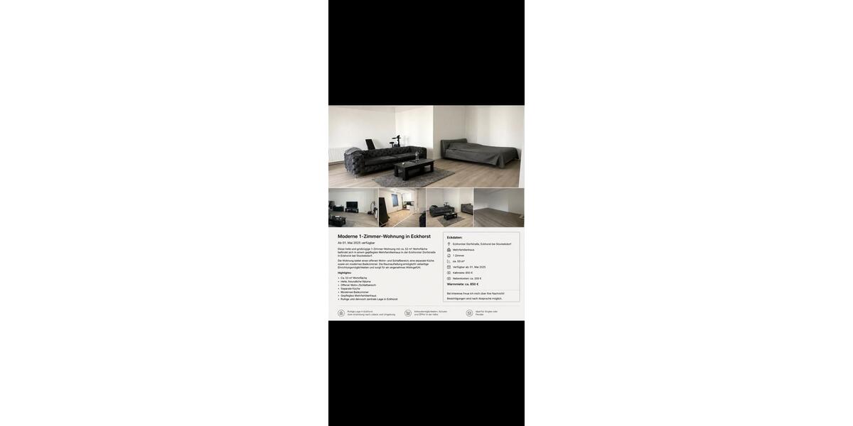 Erdgeschoßwohnung Stockelsdorf - 1 Zimmer, 53 m&sup2;, 650&euro; | Angebot:26586501