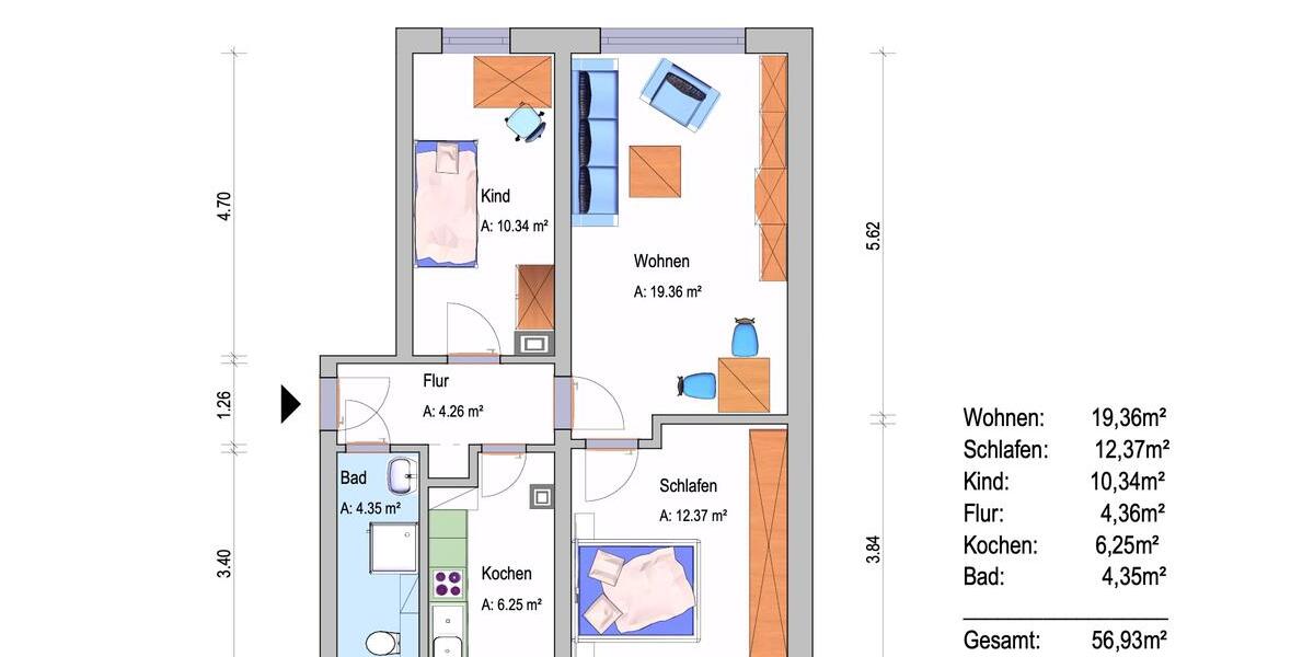 Erdgeschoßwohnung Rositz - 3 Zimmer, 57 m&sup2;, 285&euro; | Angebot:26364707