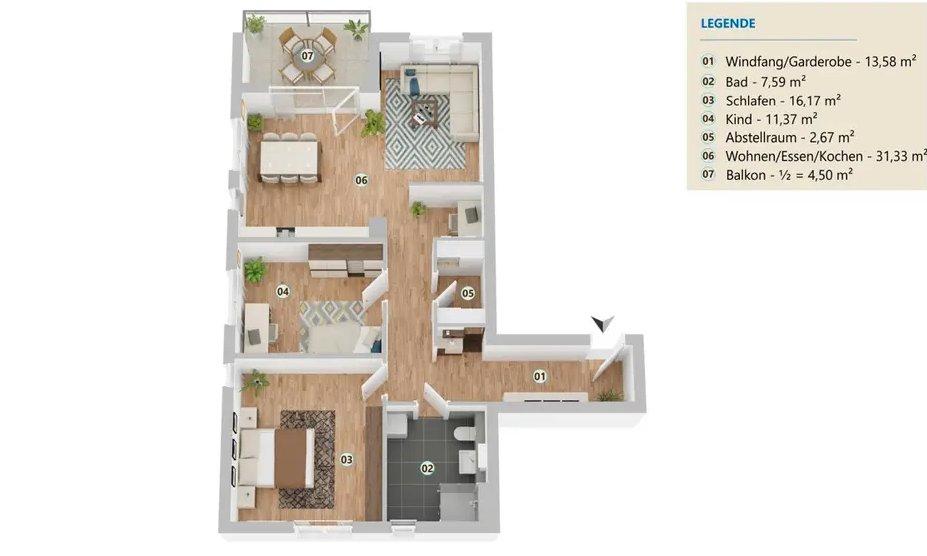 Etagenwohnung Hengersberg - 3 Zimmer, 87 m&sup2;, 980&euro; | Angebot:25977255