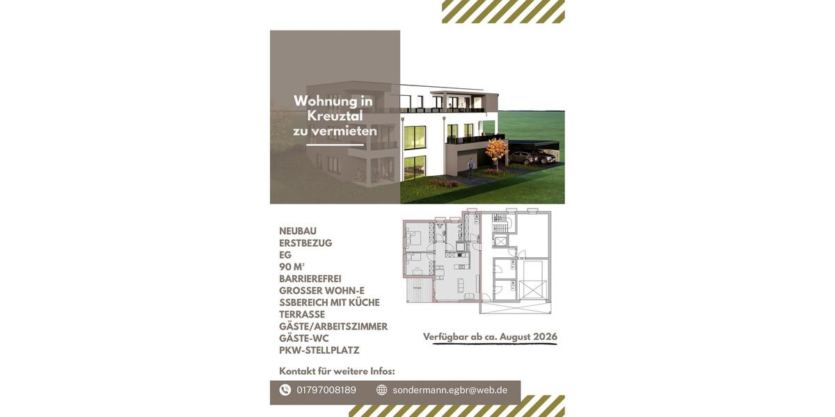 Terrassenwohnung Kreuztal - 2 Zimmer, 90 m&sup2;, 1.330&euro; | Angebot:26567463