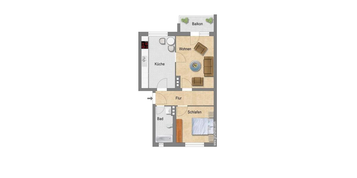 Erdgeschoßwohnung Magdeburg - 2 Zimmer, 51 m&sup2;, 606&euro; | Angebot:25550993