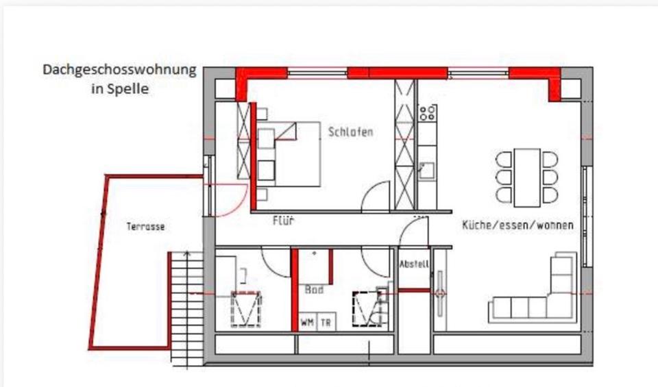Dachgeschoßwohnung Spelle - 2.5 Zimmer, 80 m&sup2;, 850&euro; | Angebot:26696456