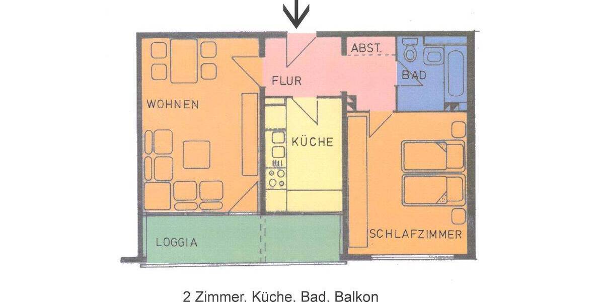 Etagenwohnung Kassel Oberzwehren - 2 Zimmer, 60 m&sup2;, 485&euro; | Angebot:26806881