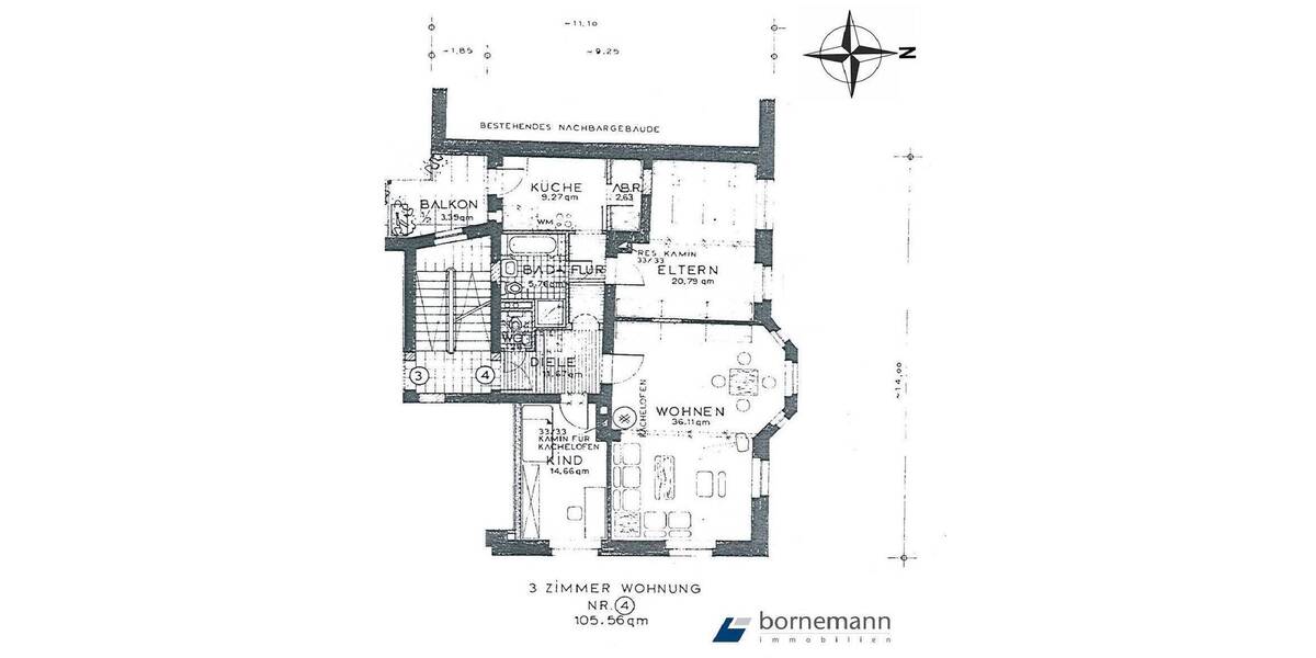 Etagenwohnung Nürnberg Gärten b Wöhrd - 3 Zimmer, 105 m&sup2;, 1.265&euro; | Angebot:26105308