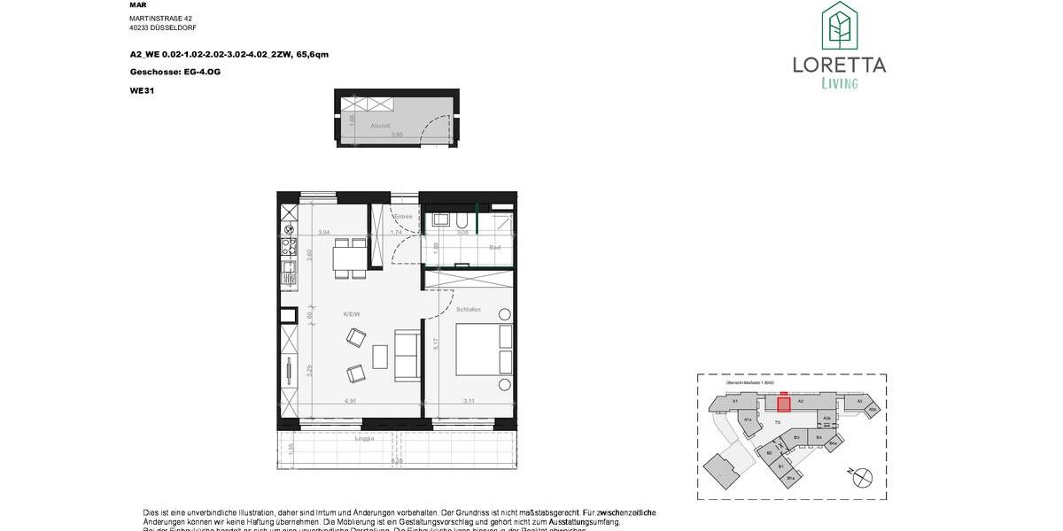Etagenwohnung Düsseldorf Stadtbezirk 3 - 2 Zimmer, 66 m&sup2;, 1.330&euro; | Angebot:26648404