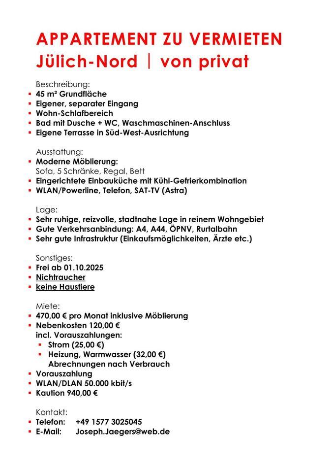 APPARTEMENT ZU VERMIETEN Jülich-Nord | von privat