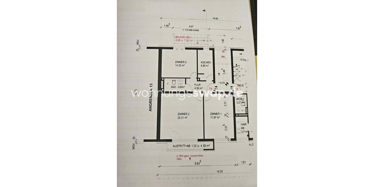 Etagenwohnung Köln Nippes - 3 Zimmer, 78 m&sup2;, 1.100&euro; | Angebot:26342651