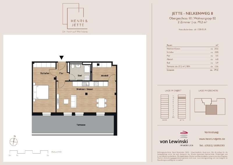 Etagenwohnung Wolfsburg Almke - 2 Zimmer, 79 m&sup2;, 1.157&euro; | Angebot:26093195