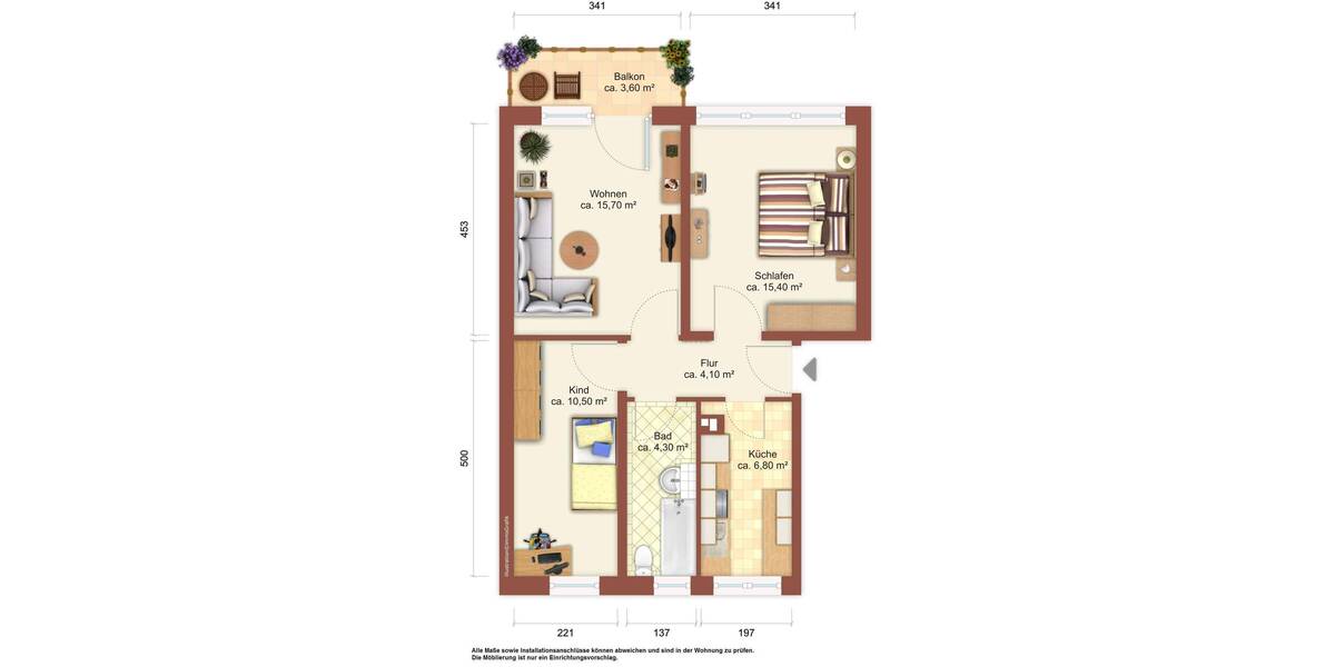 Etagenwohnung Zittau - 3 Zimmer, 59 m&sup2;, 320&euro; | Angebot:25696504