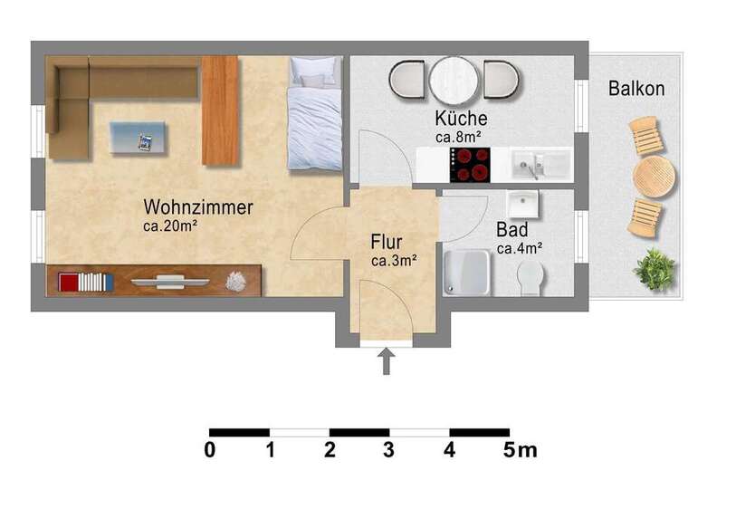 1 Zimmer-Wohnung mit Balkon und Küche *perfekt für Pendler, Azubis & Studenten*