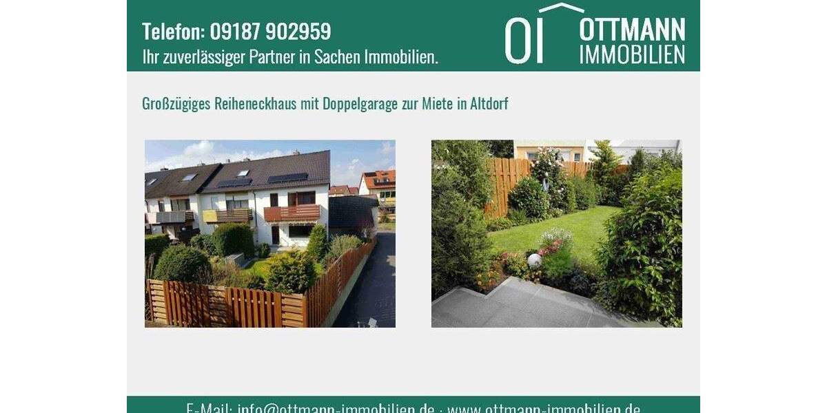 Großzügiges Reiheneckhaus mit Doppelgarage zur Miete direkt in Altdorf 6 zimmer