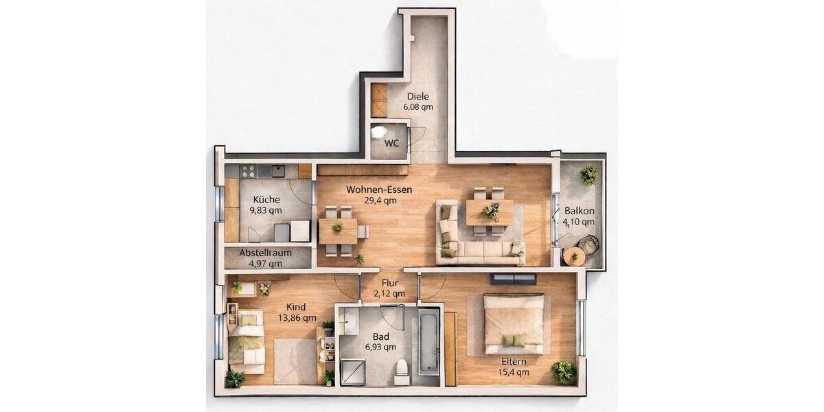 Etagenwohnung Erfurt Daberstedt - 3 Zimmer, 90 m&sup2;, 900&euro; | Angebot:26031283