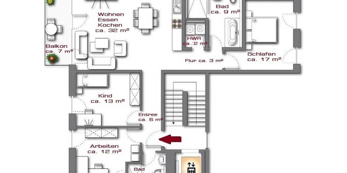 Etagenwohnung Nürnberg Gleißbühl - 4 Zimmer, 101 m&sup2;, 1.550&euro; | Angebot:26206952