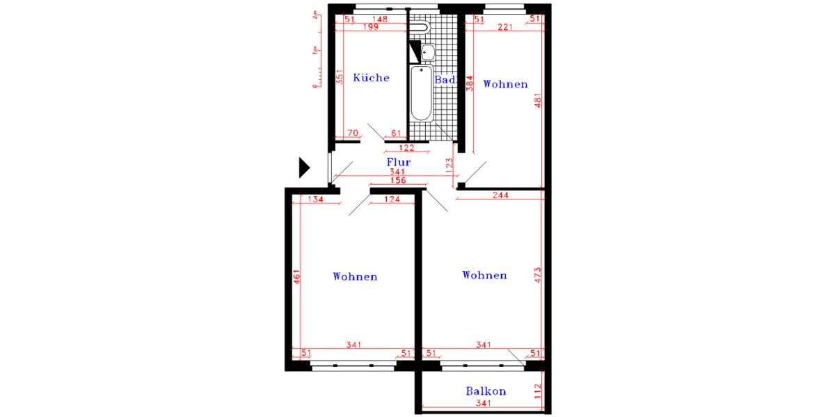 Etagenwohnung Saalfeld (Saale) - 3 Zimmer, 59 m&sup2;, 341&euro; | Angebot:26067537