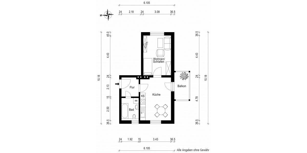 Erdgeschoßwohnung Magdeburg Leipziger Straße - 1 Zimmer, 44 m&sup2;, 352&euro; | Angebot:26230636