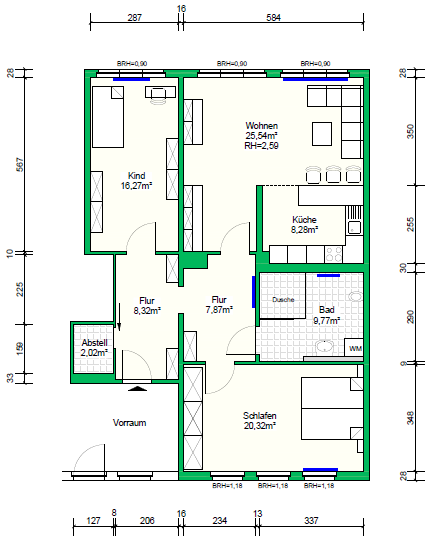 Etagenwohnung Schwerin Gartenstadt - 3 Zimmer, 98 m&sup2;, 679&euro; | Angebot:25078874