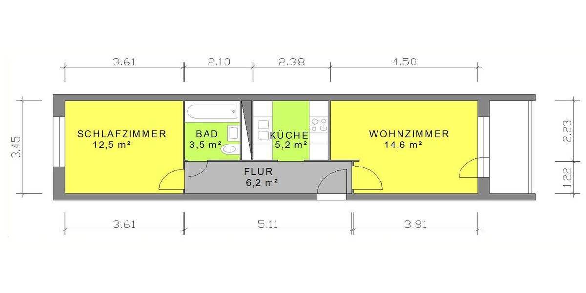 Etagenwohnung Eisenach - 1 Zimmer, 44 m&sup2;, 359&euro; | Angebot:26816748