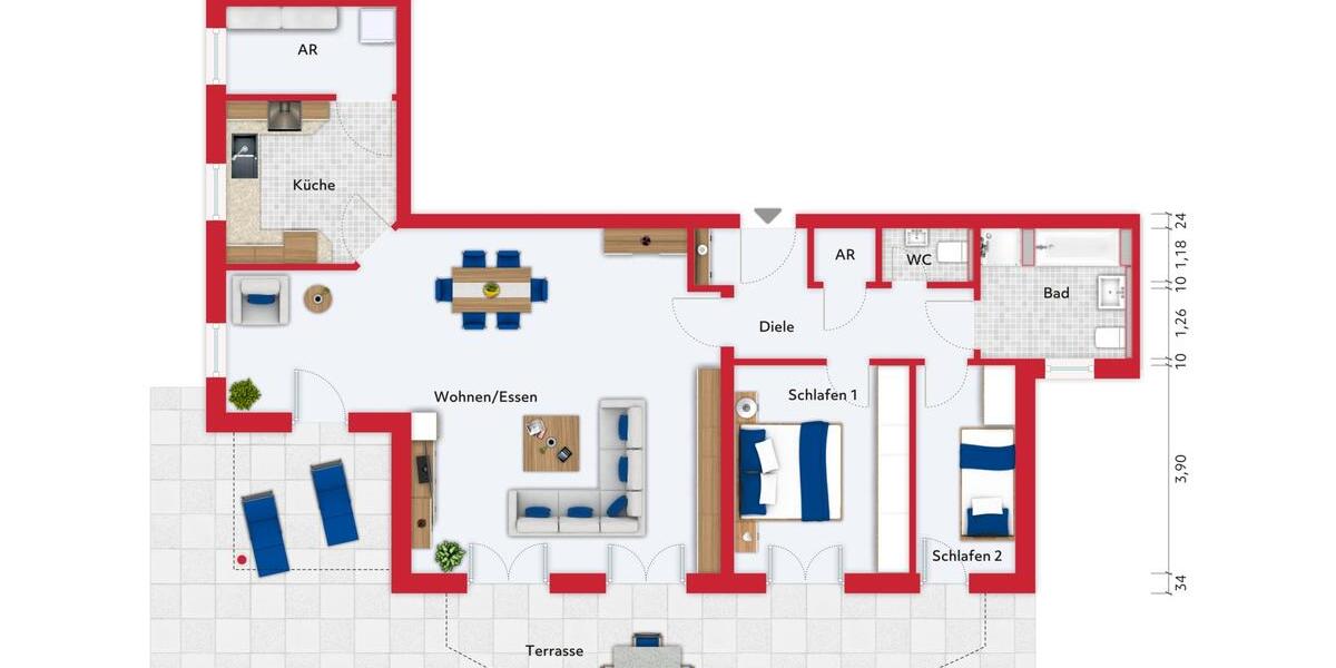 Großzügige Terrasse & viel Grün: Helle Souterrainwohnung 3 zimmer