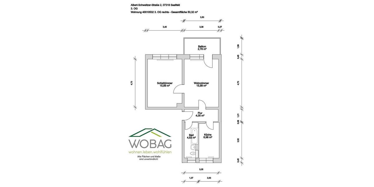 Etagenwohnung Saalfeld (Saale) - 2 Zimmer, 50 m&sup2;, 321&euro; | Angebot:26491111