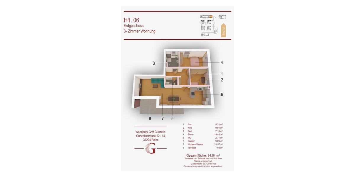 Erdgeschoßwohnung Peine - 3 Zimmer, 95 m&sup2;, 1.135&euro; | Angebot:25489035
