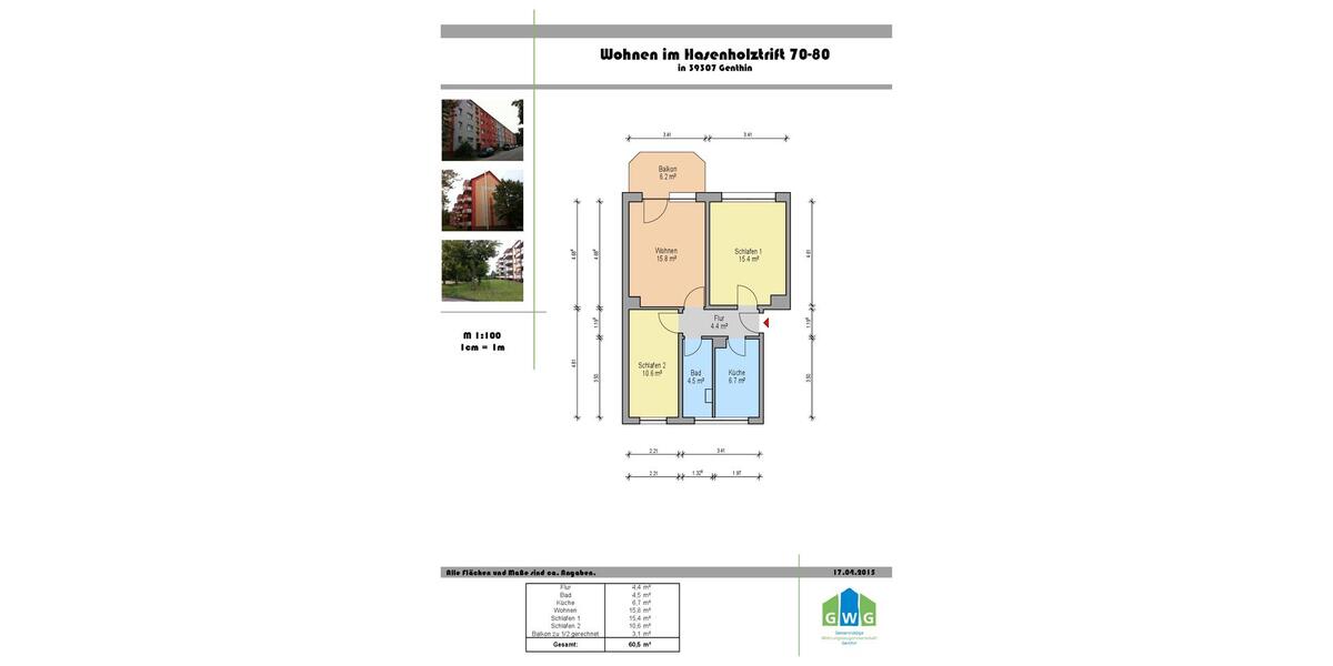 Etagenwohnung Genthin - 3 Zimmer, 61 m&sup2;, 375&euro; | Angebot:25714362
