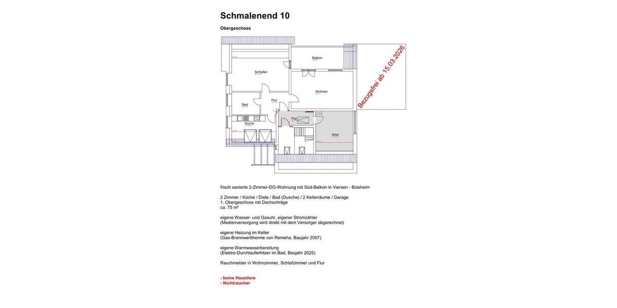 Dachgeschoßwohnung Viersen Boisheim - 2 Zimmer, 75 m&sup2;, 635&euro; | Angebot:24989938