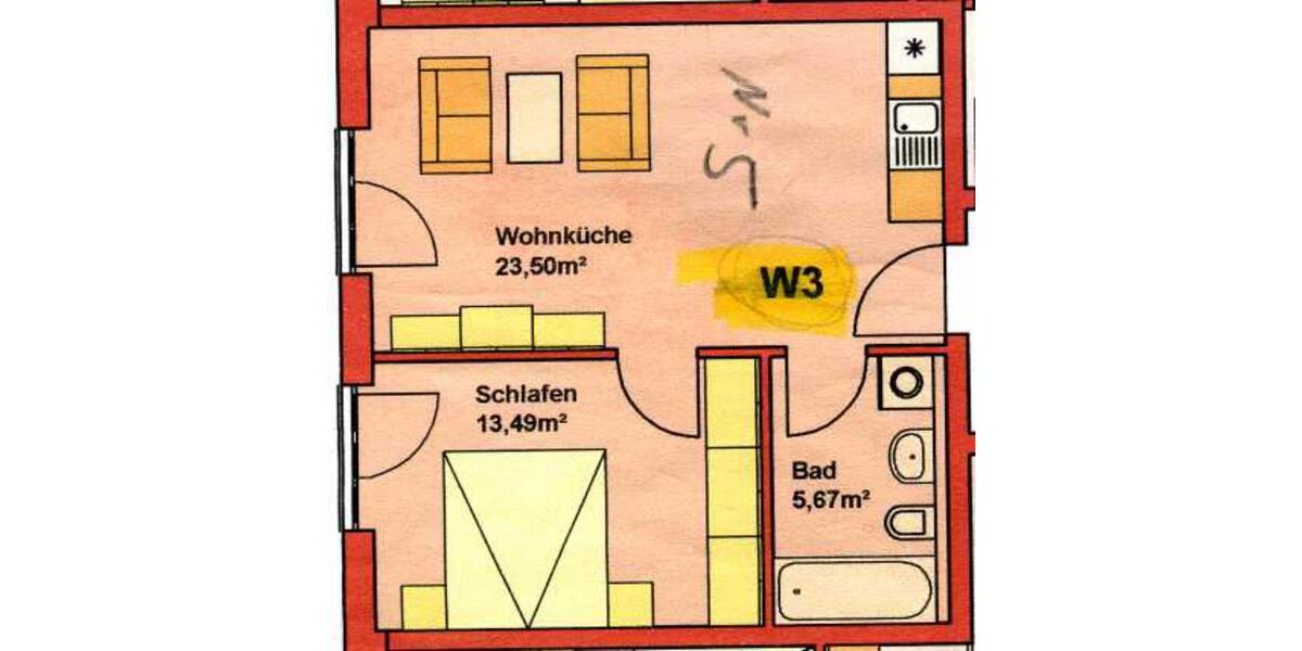 Etagenwohnung Mengkofen - 2 Zimmer, 43 m&sup2;, 550&euro; | Angebot:25296130