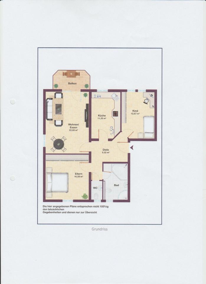 3 Zimmer Wohnung mit Balkon (ohne Aufzug) in 92224