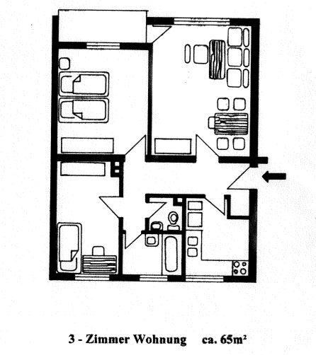 Etagenwohnung Kassel Niederzwehren - 3 Zimmer, 66 m&sup2;, 532&euro; | Angebot:26492513