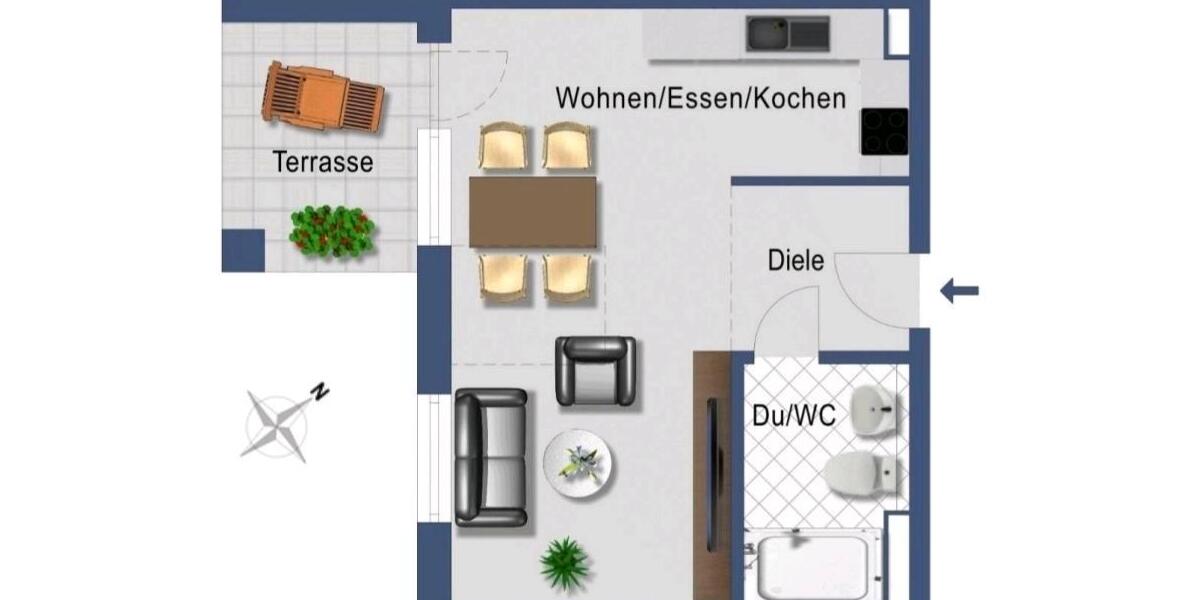 Erdgeschoßwohnung Stuttgart Mühlhausen - 1.5 Zimmer, 40 m&sup2;, 950&euro; | Angebot:25174479