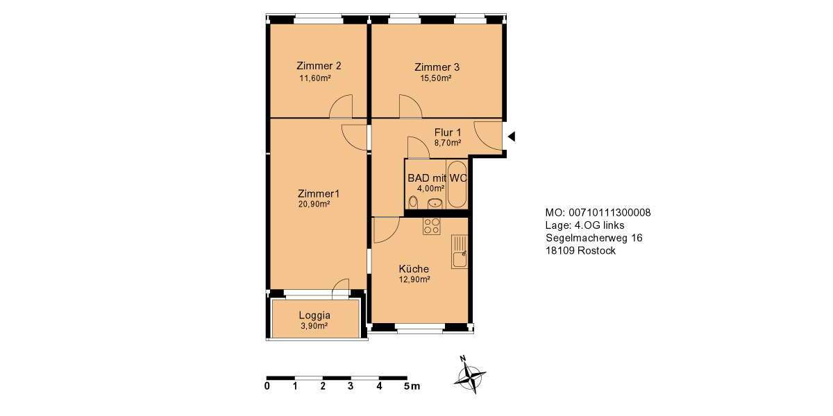 Wohnung zum Mieten in Rostock 480 € 75.6 m² 3 zimmer