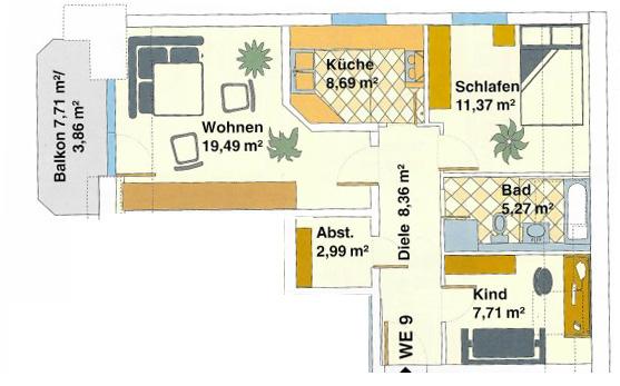 Dachgeschoßwohnung Halle (Saale) Damaschkestraße - 3 Zimmer, 68 m&sup2;, 628&euro; | Angebot:26676522