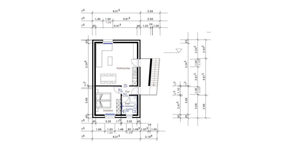 Etagenwohnung Nordhorn Bakelde - 2 Zimmer, 54 m&sup2;, 655&euro; | Angebot:26074270